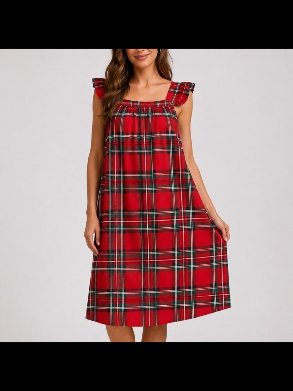Red Plaid Square Neck Sleeveless Midi Dress